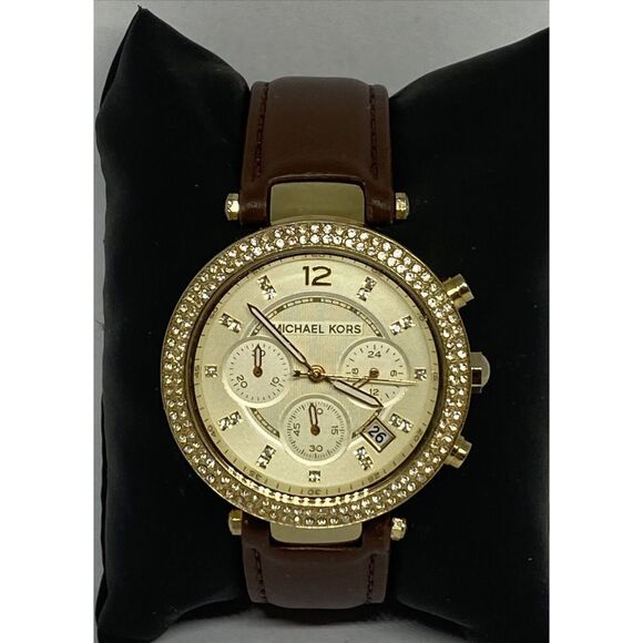 Michael Kors MK5632 Women's Brown Leather Gold Analog Dial Quartz Watch QB442 - Picture 1 of 12